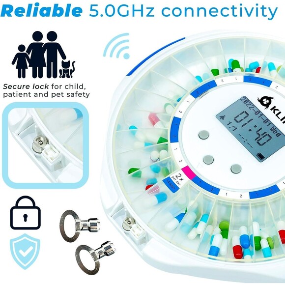 KLIM Smart 28 days Pill Dispenser Machine w/Alarm + WiFi App Monitoring NEW - Picture 4 of 9